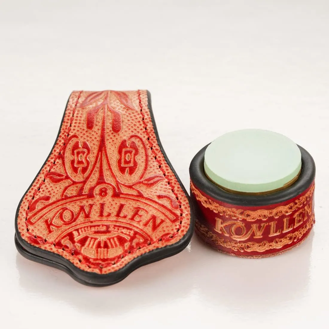 KONLLEN Leather Engraved Chalk Holder Magnetic Vegetable Tanned Leather Pool Cue Snooker Silent Billiard Accessories