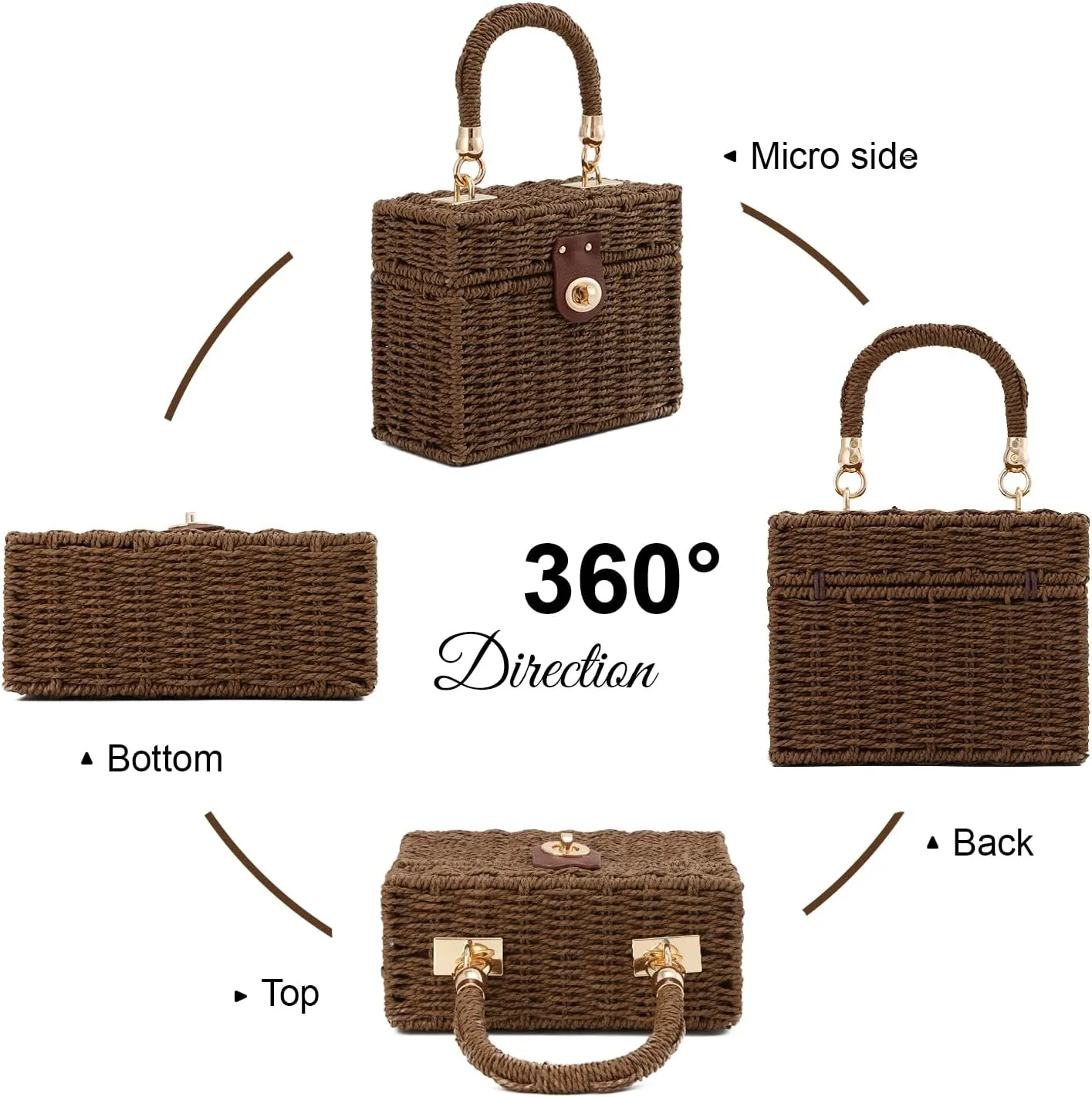 KUANG! Handwoven Rattan Bag for Women Woven Straw Square Crossbody Bag Vintage Basket Purse Beach Tote Bag