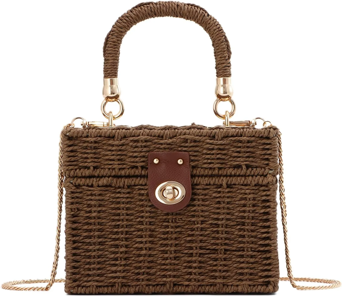 KUANG! Handwoven Rattan Bag for Women Woven Straw Square Crossbody Bag Vintage Basket Purse Beach Tote Bag