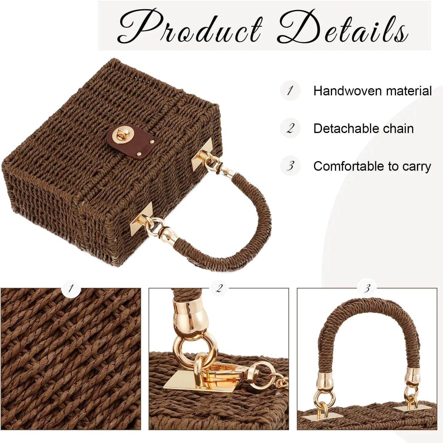 KUANG! Handwoven Rattan Bag for Women Woven Straw Square Crossbody Bag Vintage Basket Purse Beach Tote Bag