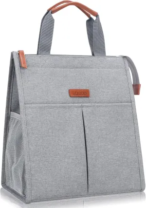 Lacdo Lunch Bag for Women Men Insulated Lunch Tote Bags Waterproof Reusable Lunch Box Soft Cooler with Pockets for Work Travel Picnic, Gray