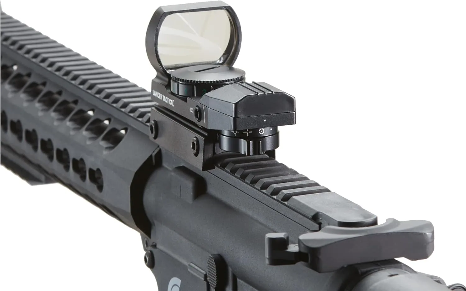 Lancer Tactical Gen 3 Hellion MLOK 10" Delta Stock Airsoft Rifle Lipo Battery Pack with Red Dot Sight & Grip