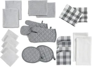 Lane Linen Kitchen Towels and Dishcloths Sets - 20 Pc Kitchen Essentials for New Home, Heat Resistant Oven Mitts & Pot Holder, Absorbent Flour Sack Dish Towels, Dish Towels for Kitchen - Grey, Gray