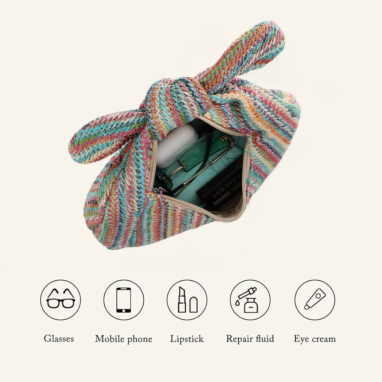 Lanpet Knotted Straw Clutch Purses for Women, Summer Beach Bag, Dumpling Evening Clutch Handbags for Formal Party Wedding