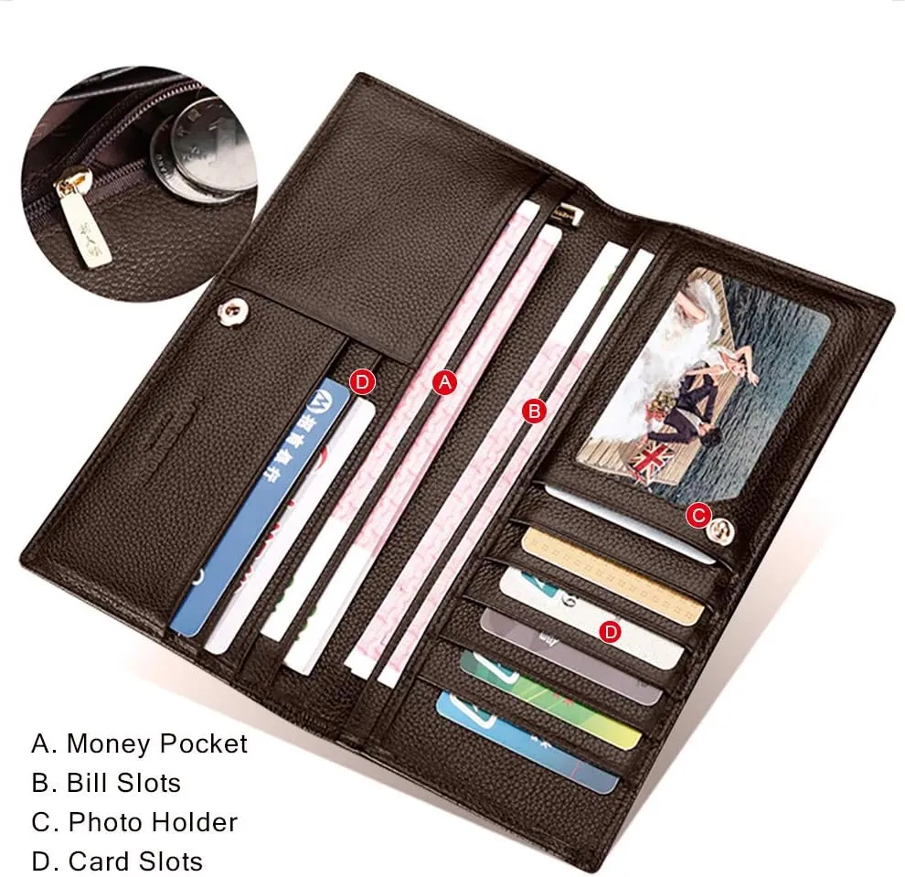 LAORENTOU Genuine Leather Wallet for Men Bifold Wallets with Zipper Coin Pocket Casual Men Purse Slim Wallet Purse for Men