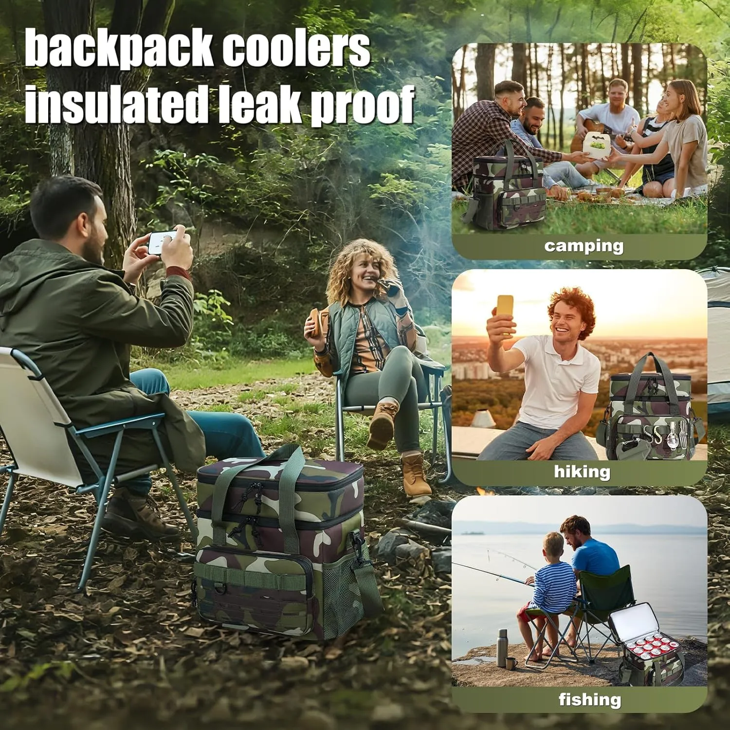 Large Cooler Backpack, Insulated Leak Proof Waterproof Travel Bag, Portable Lightweight Beach Camping Lunch Backpack for Men and Women