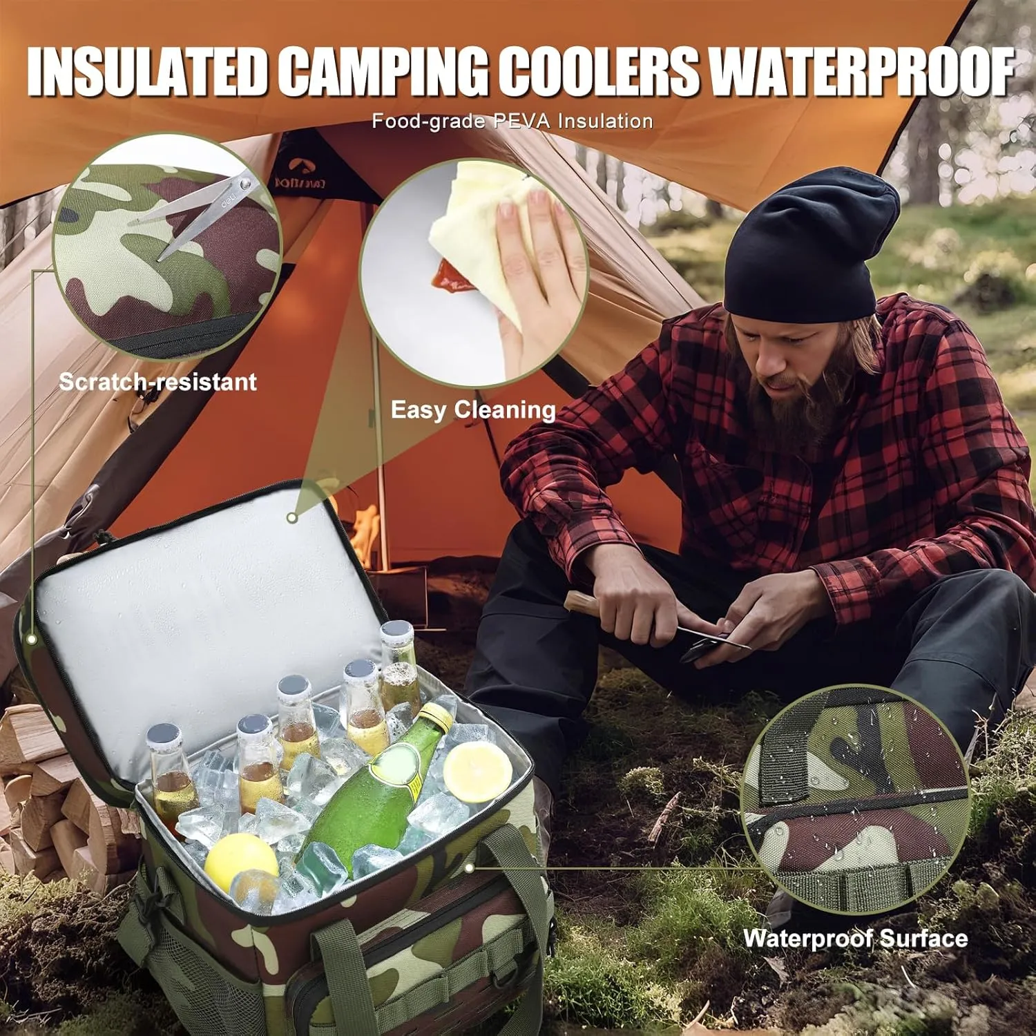 Large Cooler Backpack, Insulated Leak Proof Waterproof Travel Bag, Portable Lightweight Beach Camping Lunch Backpack for Men and Women