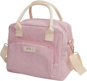 Large Insulated Lunch Bag for Women & Men - Reusable Leakproof Cooler Corduroy Lunch Box for Work, Picnic, Office, Gym, Hiking, Camping -Lunch Tote with Shouder Strap & Multiple Pockets -Pink