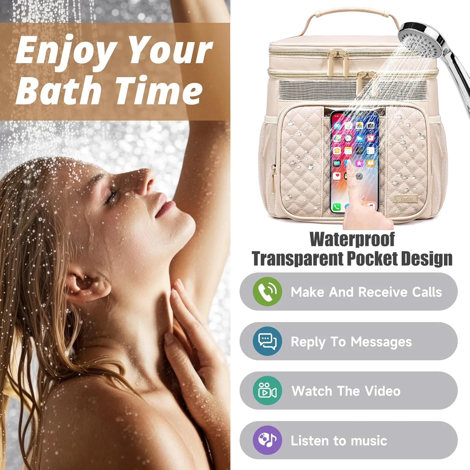 Large Leather Toiletry Bag for Women Men,Bathroom Bag,Water Resistant Portable Shower Caddy for College Dorm,Hanging Toiletry Bags for Traveling,Gym Camping Cruise Ship Travel Essentials Shower Bag