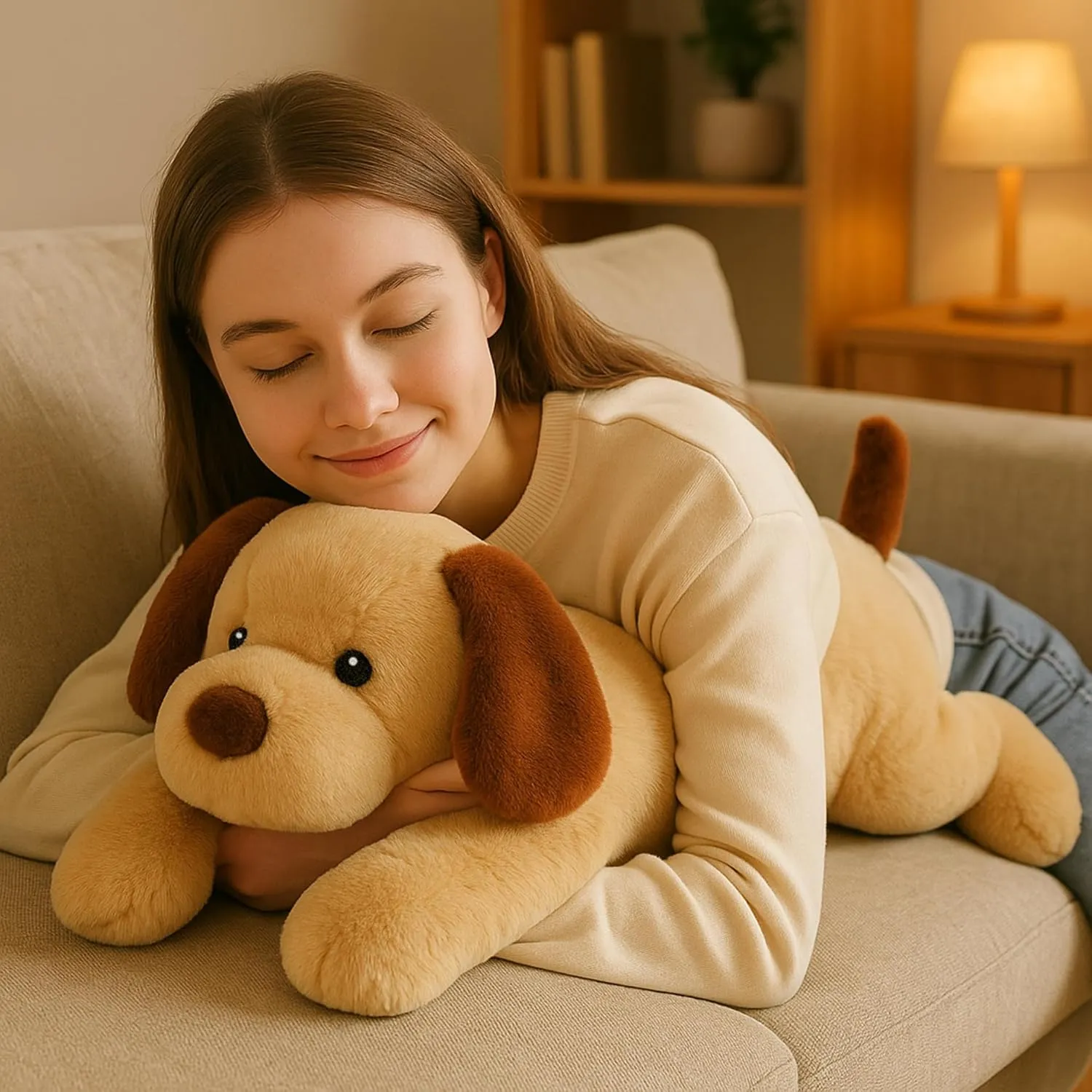 Large Weighted Puppy Dog Stuffed Animal Plush Toy for Kids and Adults with Embroidered Eyes and Removable Weight Pack - 28 Inches, 5 lbs