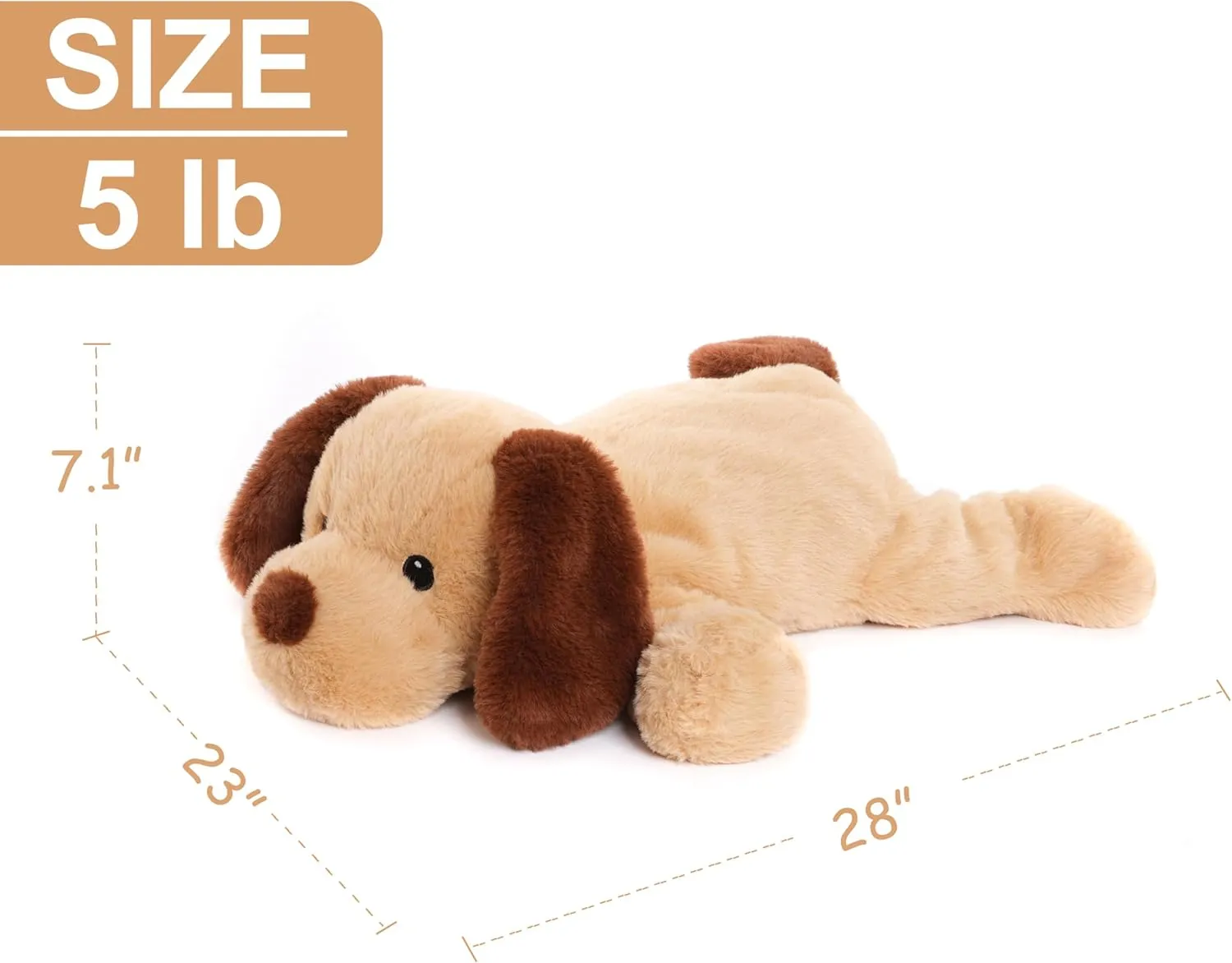Large Weighted Puppy Dog Stuffed Animal Plush Toy for Kids and Adults with Embroidered Eyes and Removable Weight Pack - 28 Inches, 5 lbs