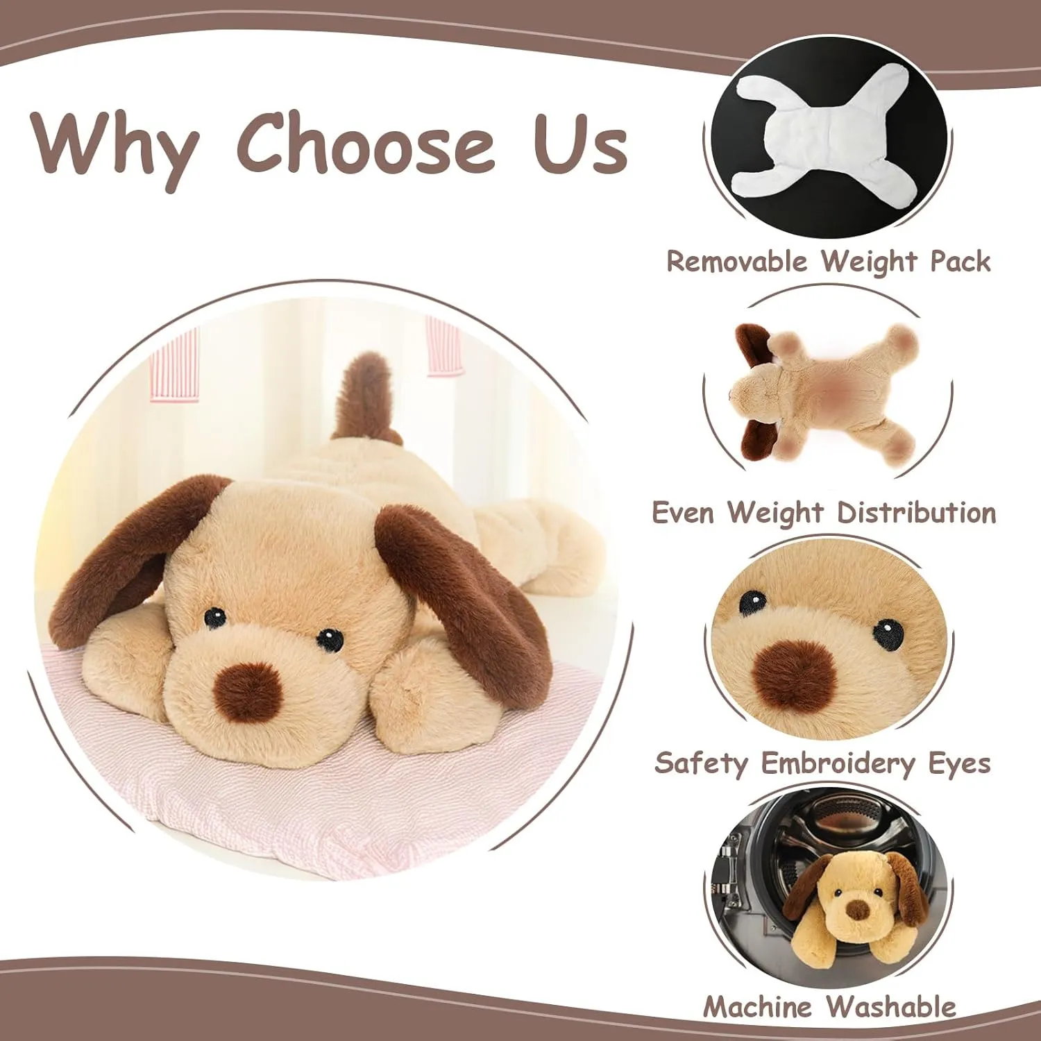 Large Weighted Puppy Dog Stuffed Animal Plush Toy for Kids and Adults with Embroidered Eyes and Removable Weight Pack - 28 Inches, 5 lbs