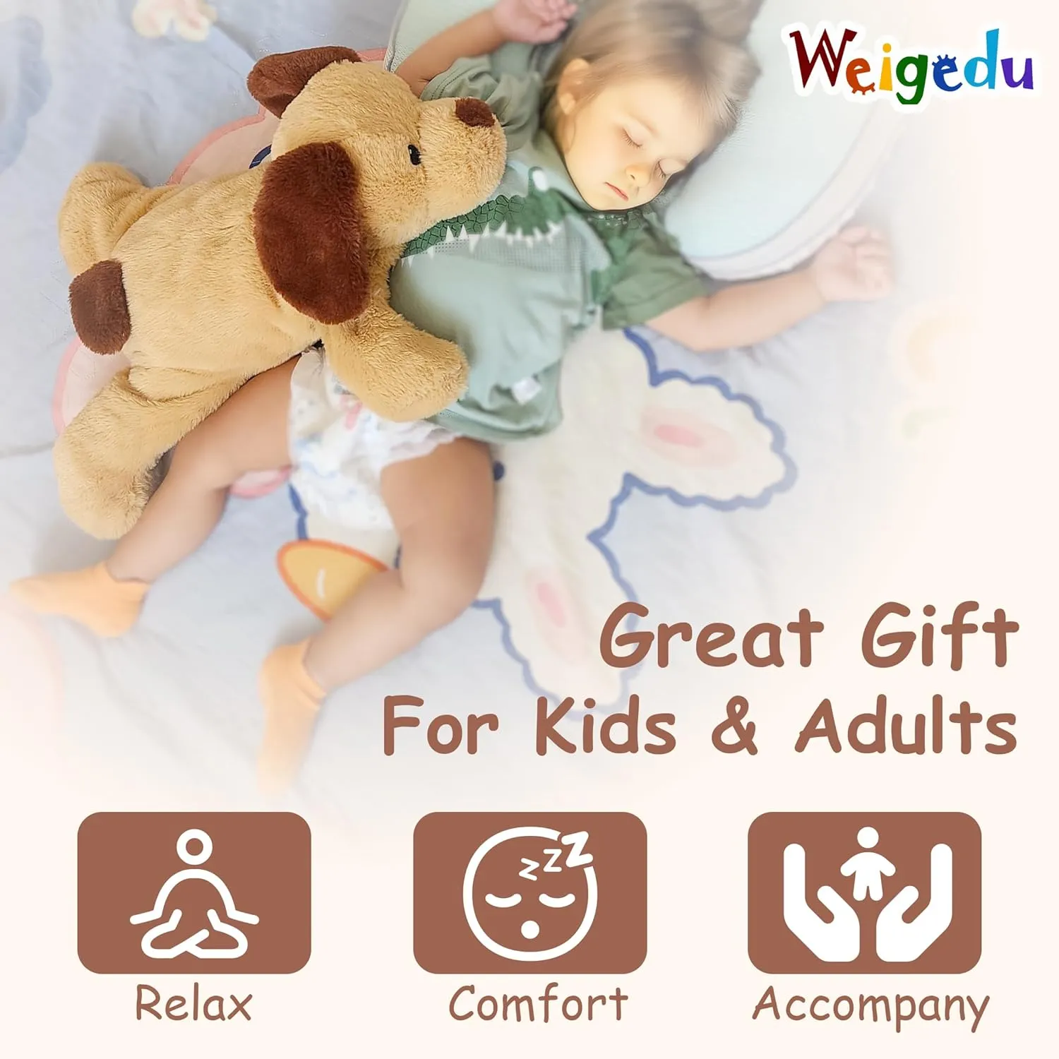 Large Weighted Puppy Dog Stuffed Animal Plush Toy for Kids and Adults with Embroidered Eyes and Removable Weight Pack - 28 Inches, 5 lbs