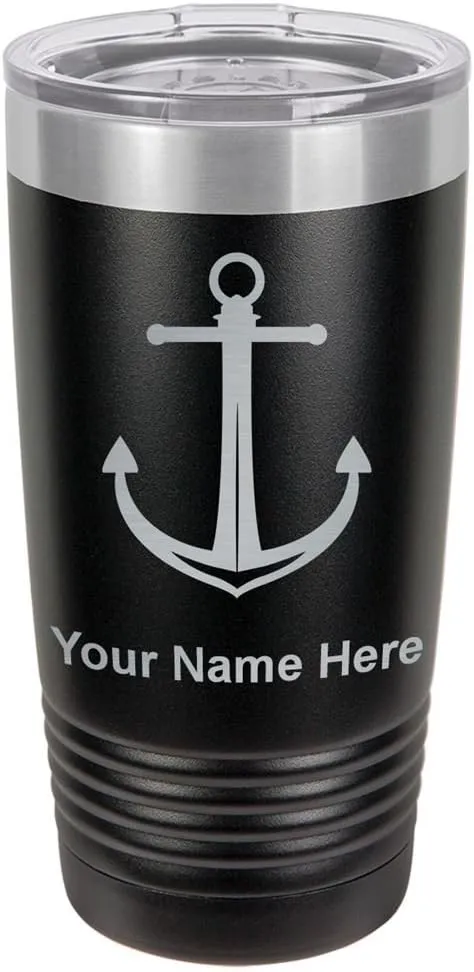 LaserGram 20oz Vacuum Insulated Tumbler Mug, Boat Anchor, Personalized Engraving Included (Black)