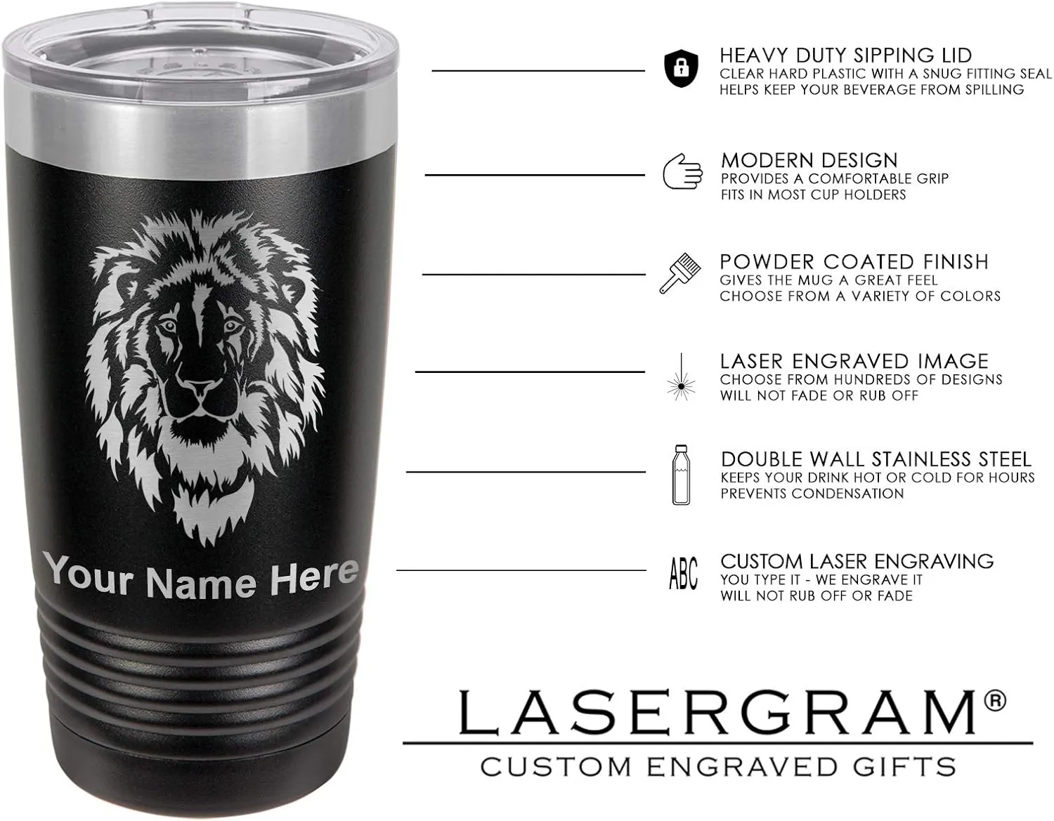 LaserGram 20oz Vacuum Insulated Tumbler Mug, Boat Anchor, Personalized Engraving Included (Black)