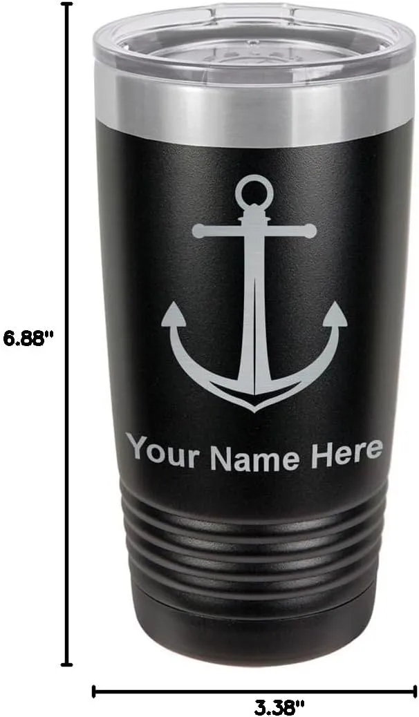 LaserGram 20oz Vacuum Insulated Tumbler Mug, Boat Anchor, Personalized Engraving Included (Black)