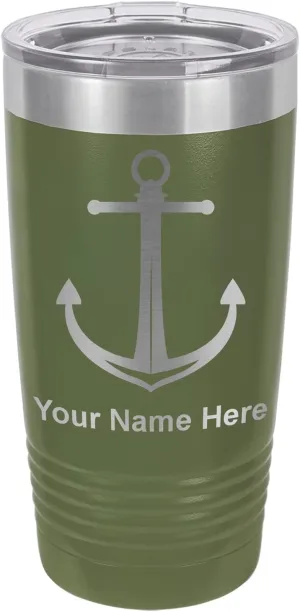 LaserGram 20oz Vacuum Insulated Tumbler Mug, Boat Anchor, Personalized Engraving Included (Camo Green)