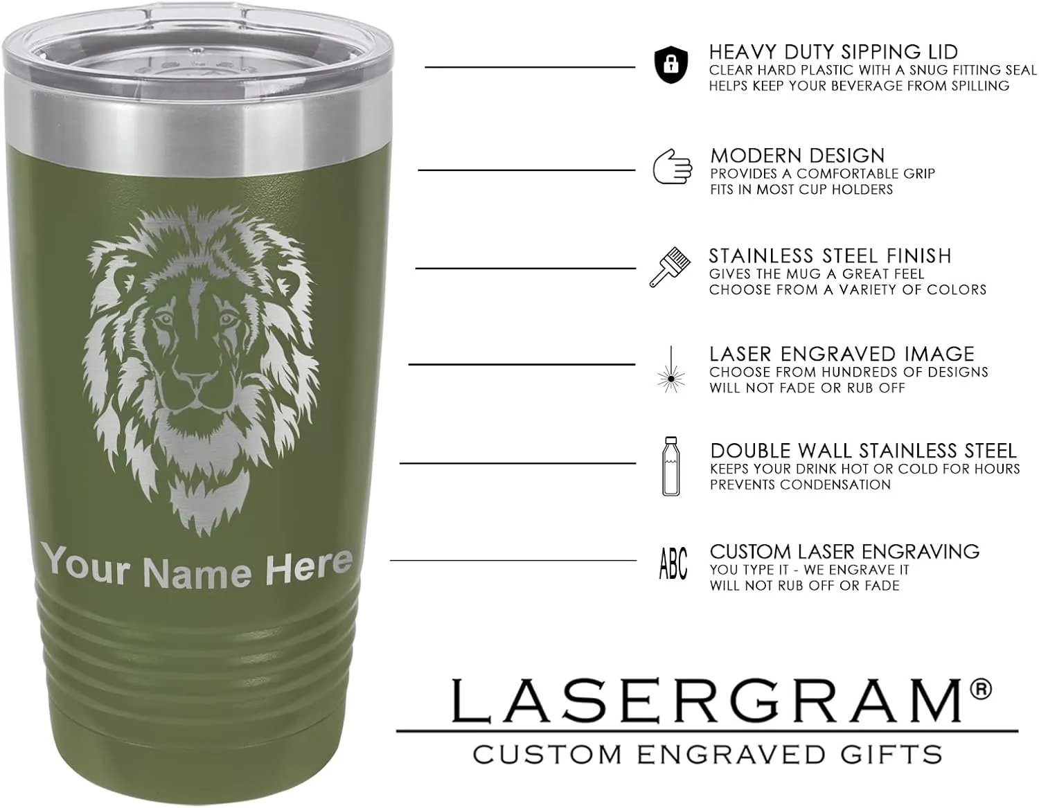 LaserGram 20oz Vacuum Insulated Tumbler Mug, Boat Anchor, Personalized Engraving Included (Camo Green)