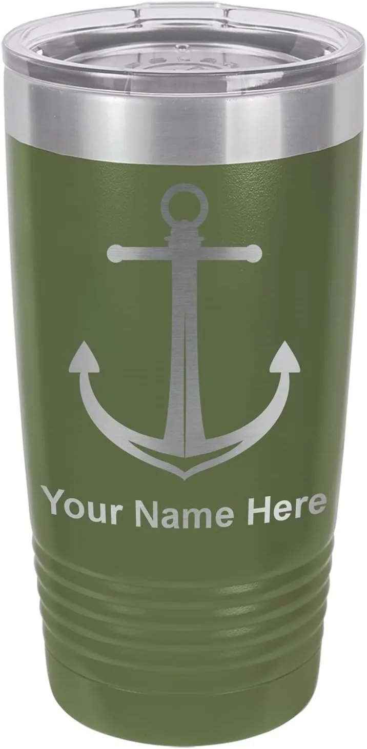 LaserGram 20oz Vacuum Insulated Tumbler Mug, Boat Anchor, Personalized Engraving Included (Camo Green)