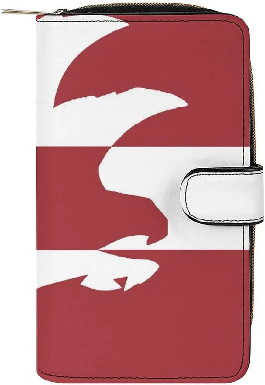 Latvia Flag and Falcon Bird Leather Wallets for Men Women Zipped Clutch Purse Travel Handbag Card Case Wallet
