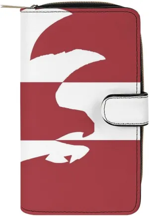 Latvia Flag and Falcon Bird Leather Wallets for Men Women Zipped Clutch Purse Travel Handbag Card Case Wallet