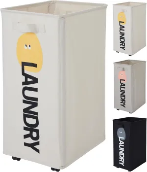 Laundry Basket with Wheels, Narrow Thin Tall Rolling Collapsible Foldable Laundry Hamper, Waterproof Corner Dirty Clothes Laundry Bin, Handle on Both Side, 72L (Pro/19Gal, Beige)