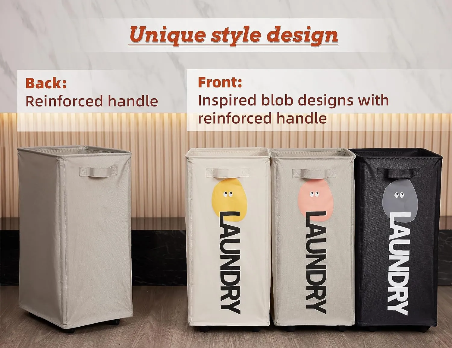 Laundry Basket with Wheels, Narrow Thin Tall Rolling Collapsible Foldable Laundry Hamper, Waterproof Corner Dirty Clothes Laundry Bin, Handle on Both Side, 72L (Pro/19Gal, Beige)