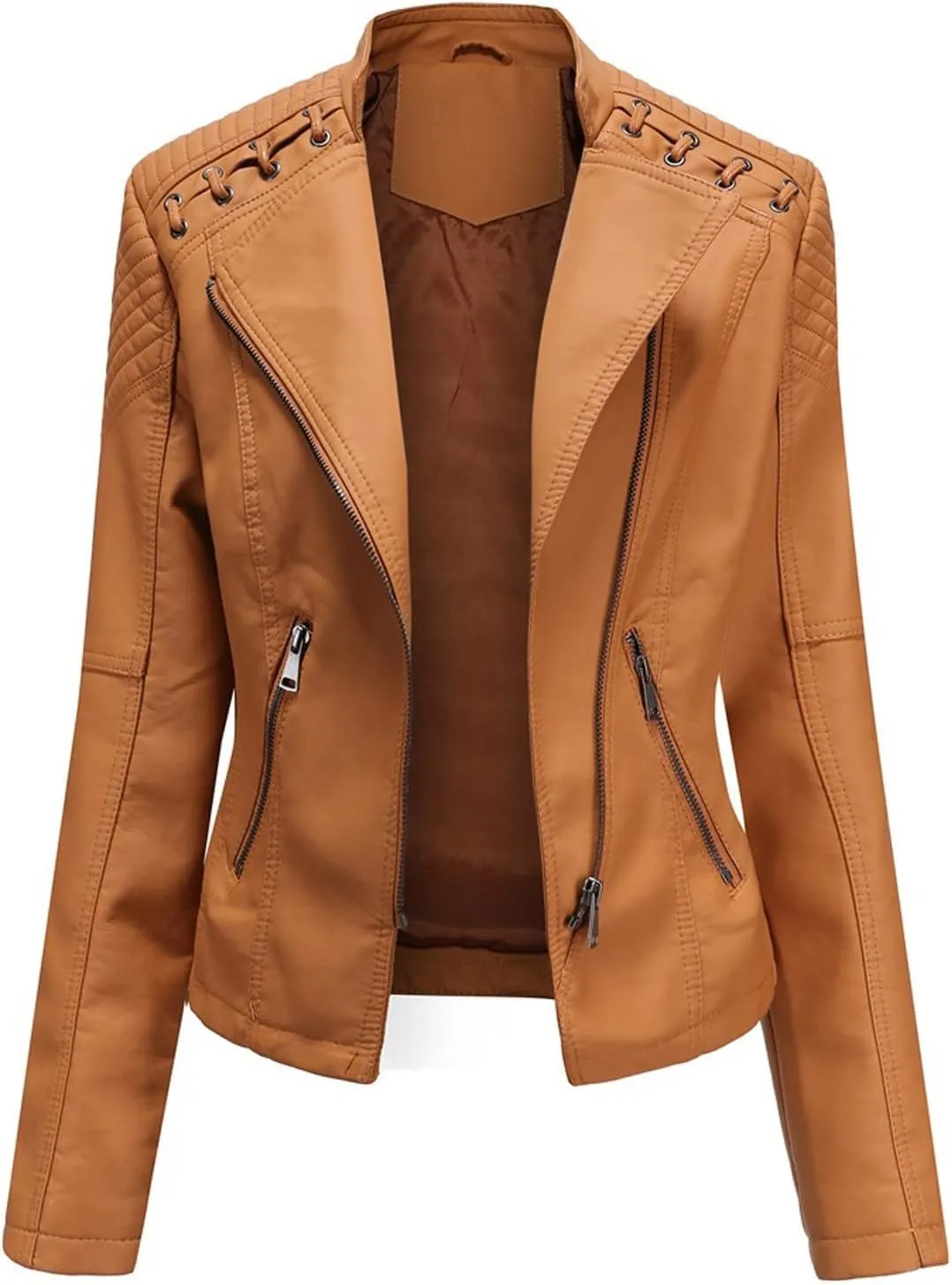 LCMTWX Leather Jackets Jacket Coat Punk Tops Motor Cropped Short Lapel Zip Women's Coat Coats for Women Women Jackets De