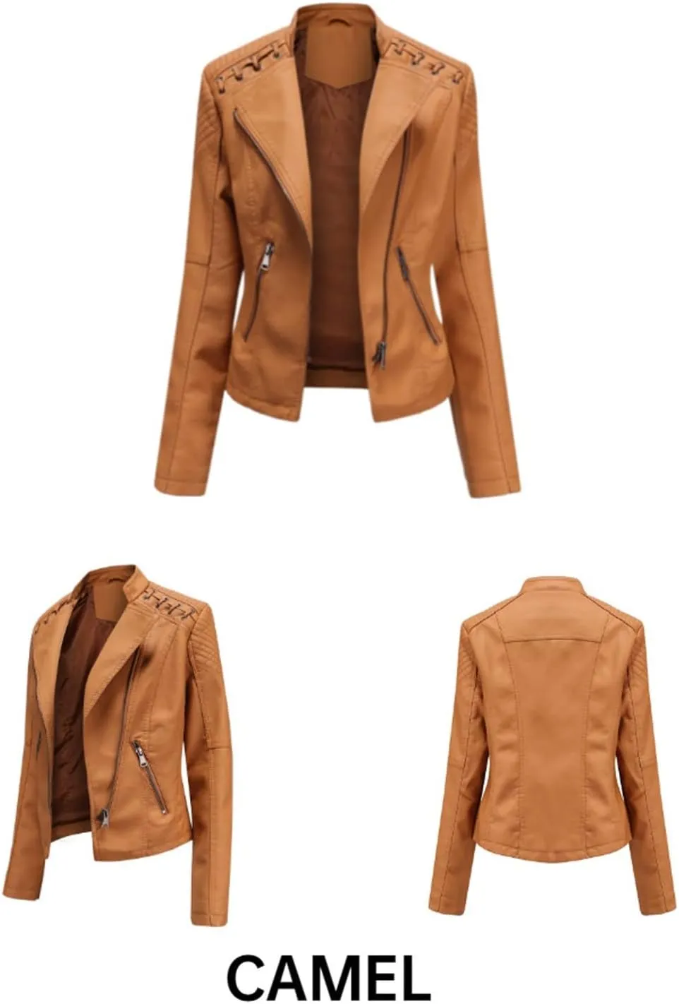 LCMTWX Leather Jackets Jacket Coat Punk Tops Motor Cropped Short Lapel Zip Women's Coat Coats for Women Women Jackets De