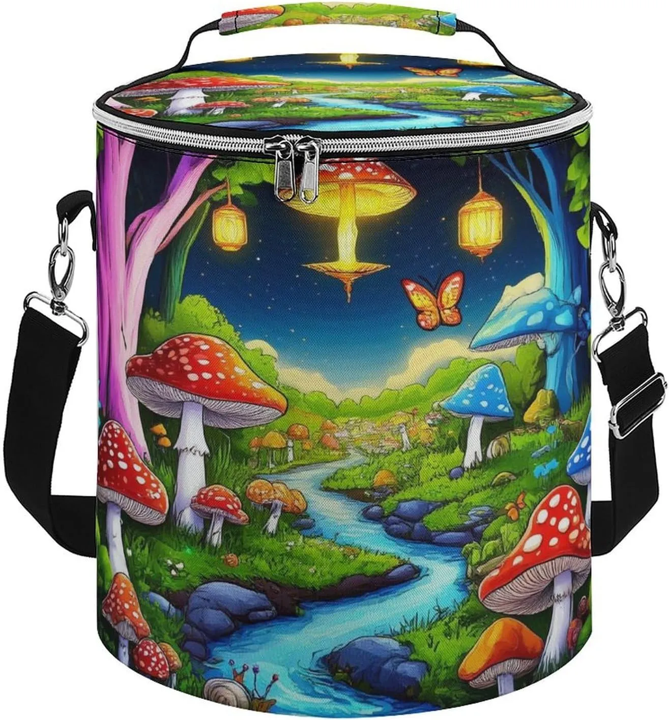 Leak Proof Mushroom Trippy Magic Butterfly Art Insulated Cooling Pack Easy to Carry, Collapsible Backpack Cooler for Outdoor Picnic Lunch Hiking Camping