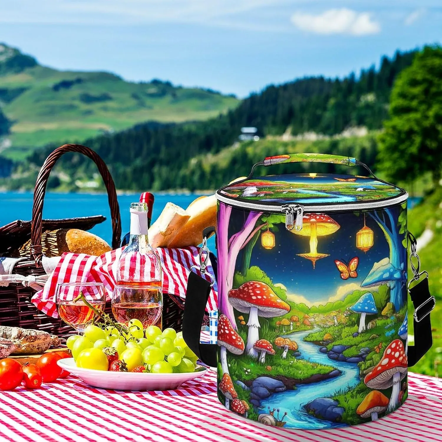Leak Proof Mushroom Trippy Magic Butterfly Art Insulated Cooling Pack Easy to Carry, Collapsible Backpack Cooler for Outdoor Picnic Lunch Hiking Camping