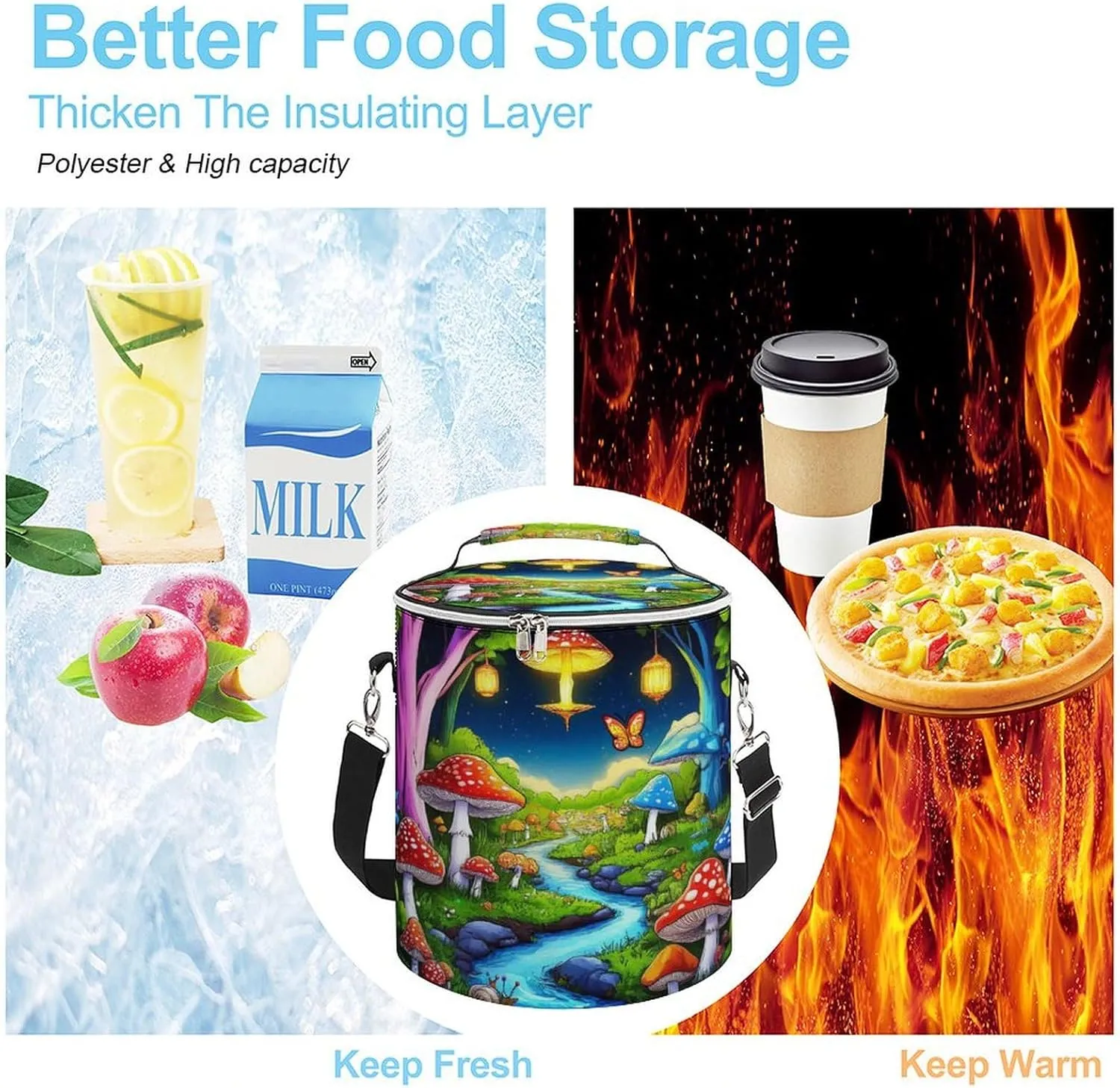 Leak Proof Mushroom Trippy Magic Butterfly Art Insulated Cooling Pack Easy to Carry, Collapsible Backpack Cooler for Outdoor Picnic Lunch Hiking Camping