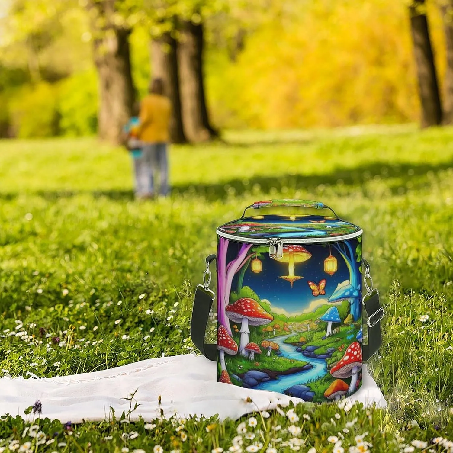 Leak Proof Mushroom Trippy Magic Butterfly Art Insulated Cooling Pack Easy to Carry, Collapsible Backpack Cooler for Outdoor Picnic Lunch Hiking Camping
