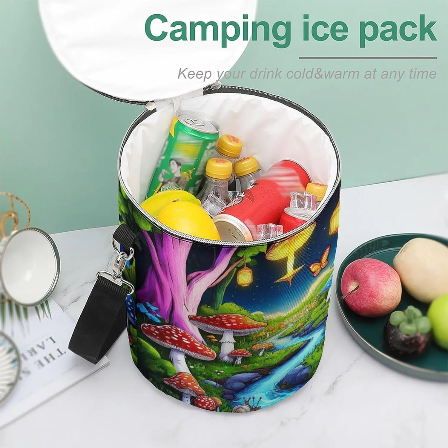 Leak Proof Mushroom Trippy Magic Butterfly Art Insulated Cooling Pack Easy to Carry, Collapsible Backpack Cooler for Outdoor Picnic Lunch Hiking Camping
