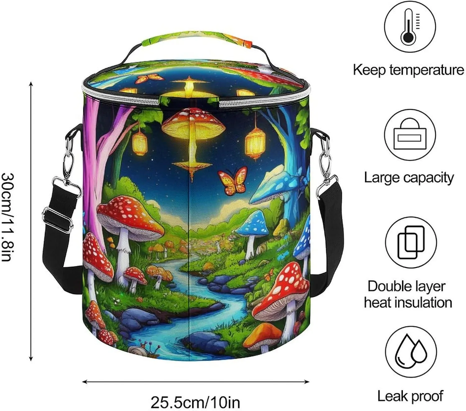 Leak Proof Mushroom Trippy Magic Butterfly Art Insulated Cooling Pack Easy to Carry, Collapsible Backpack Cooler for Outdoor Picnic Lunch Hiking Camping
