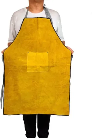 Leather Welding Apron, Heavy-Duty Welding Apron with Tool Bag, Safety Work Clothes for Men Women in Heat-Resistant Workshops (Color : Yellow, Size : 90X60CM/35.4X23.6IN)