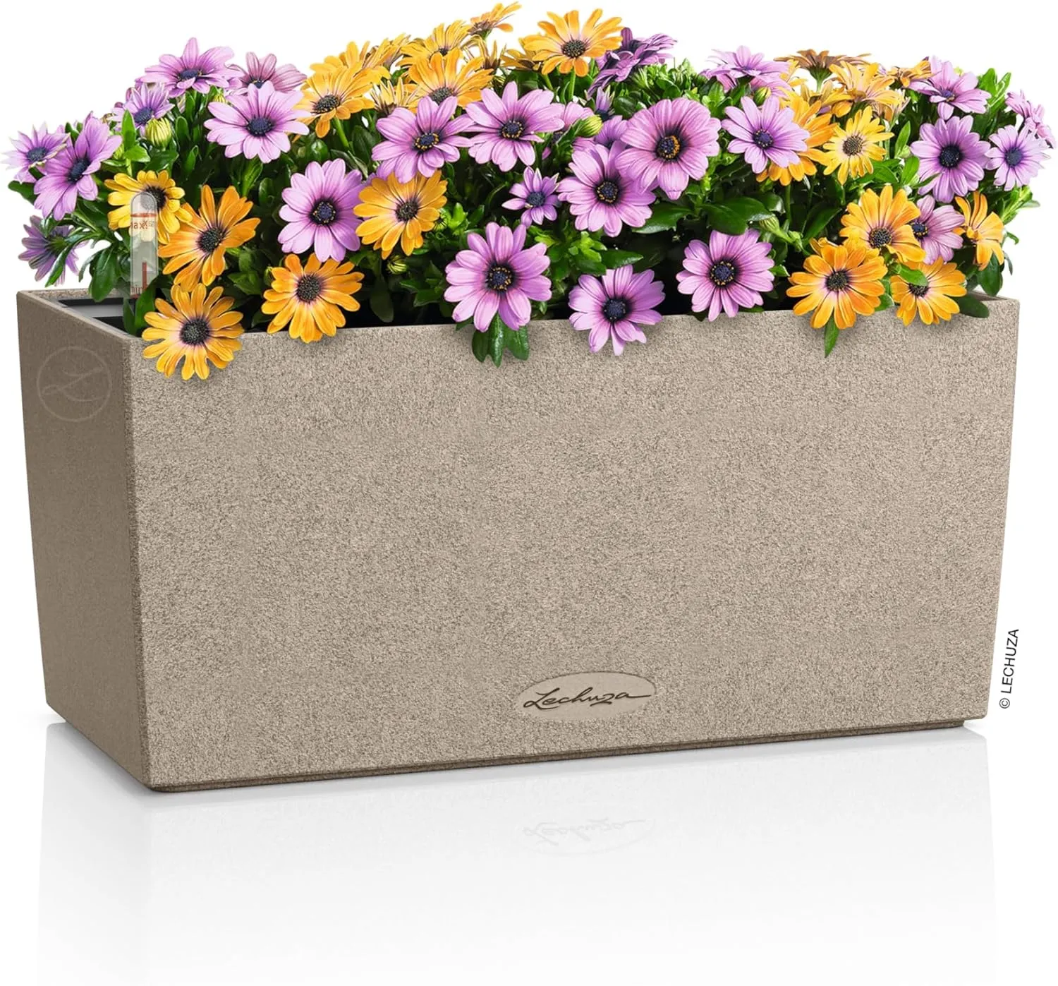 Lechuza -BALCONERA Stone 40 Planter, Sand Beige, Balcony Box with Watering System, Water Level Indicator and Plant Insert, Stone Look, 40 x 19 x 19 cm, 15432
