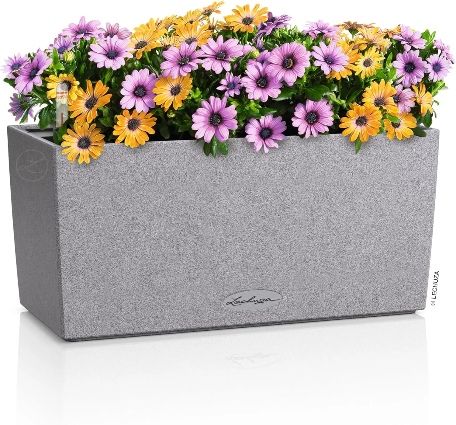 Lechuza - Balcony Planter Stone 40 Stone Grey, Balcony Box with Watering System, Water Level Indicator and Plant Insert, Stone Look, 40 x 19 x 19 cm, 15434