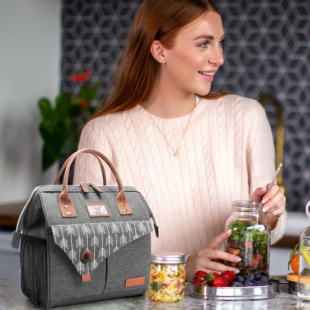 Lekesky Lunch Bag for Women Insulated Lunch Box Leakproof Lunchbox for Adult Work, Grey