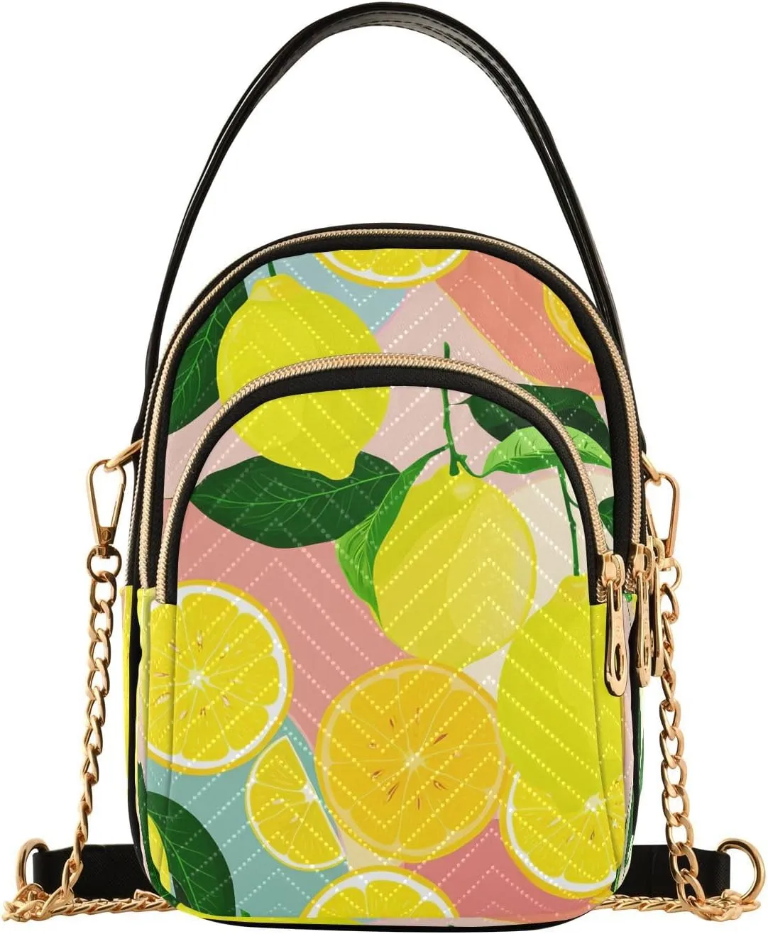 Lemon Slice Foliage Pastel Multi Pockets Crossbody Bags for Women Zip Cell Phone Purse Wallet Bag with Detachable Shoulder Strap Handbag Purse for Girls Women Trendy Gift Shopping Working Traveling