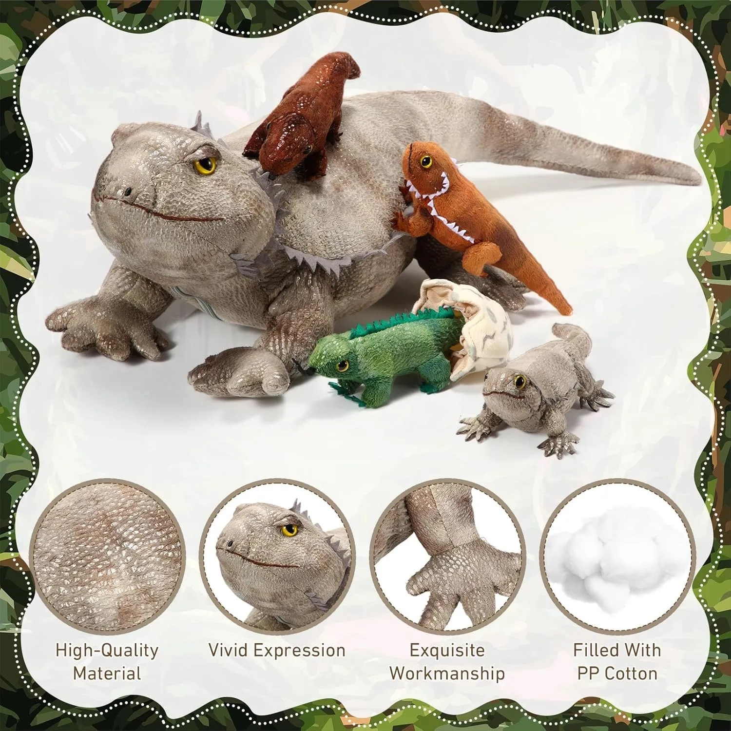 Lenwen 5 Pieces Bearded Dragon Lizard Plush Toy Set 26 Inch Bearded Dragon Stuffed Animal with 4 Baby Lizards, Simulation Iguana Plush for Boy Girl Birthday Pet Party Favor