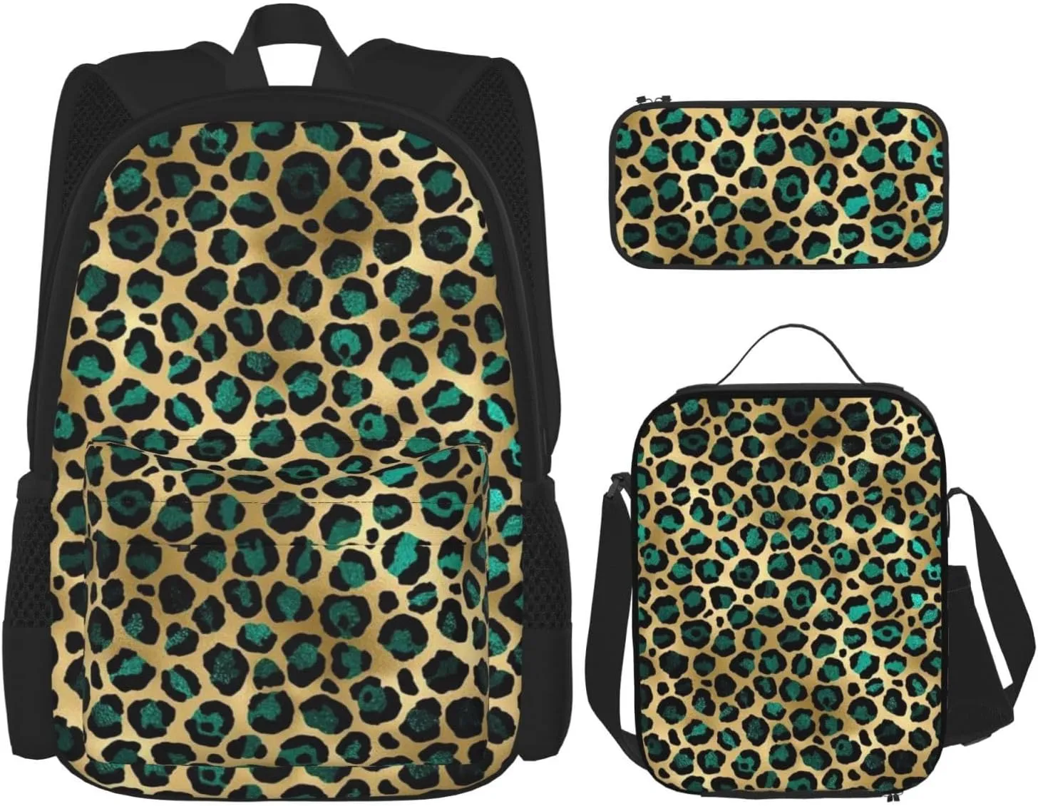 leopard print cheetah Multifunctional Pocket Backpack Crossbody Lunch Bag Pencil Case 3Pcs Set Large Capacity Backpack