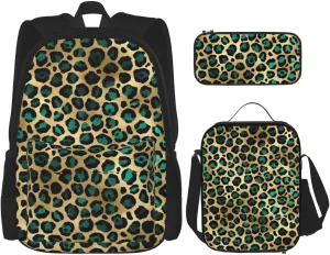leopard print cheetah Multifunctional Pocket Backpack Crossbody Lunch Bag Pencil Case 3Pcs Set Large Capacity Backpack