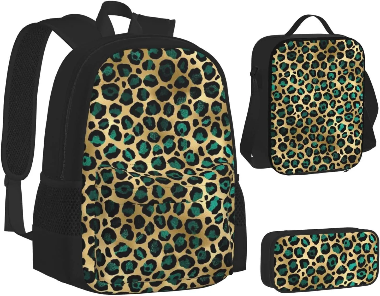 leopard print cheetah Multifunctional Pocket Backpack Crossbody Lunch Bag Pencil Case 3Pcs Set Large Capacity Backpack