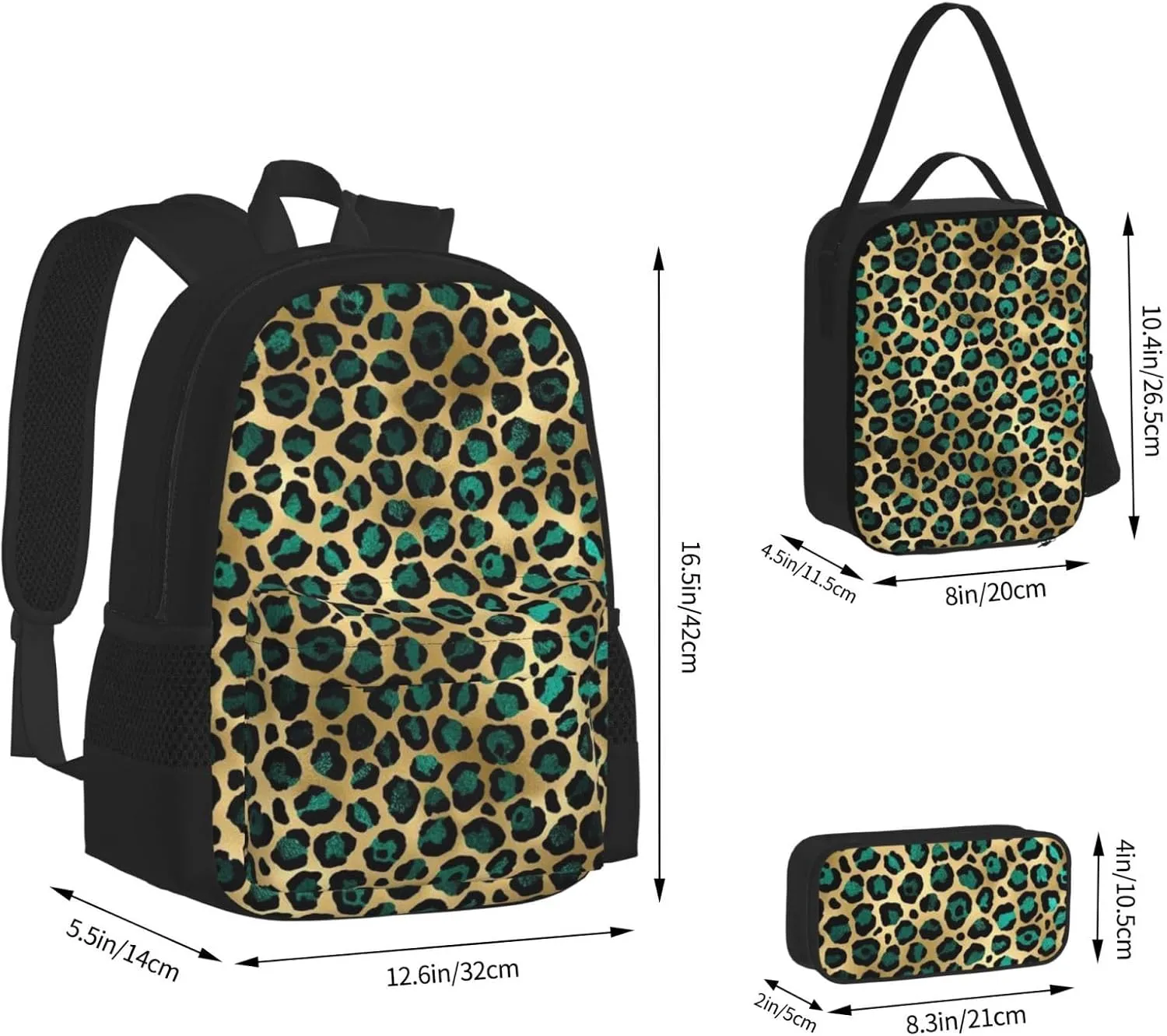 leopard print cheetah Multifunctional Pocket Backpack Crossbody Lunch Bag Pencil Case 3Pcs Set Large Capacity Backpack