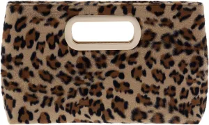 Leopard Print Faux Fur Top Handle Clutch