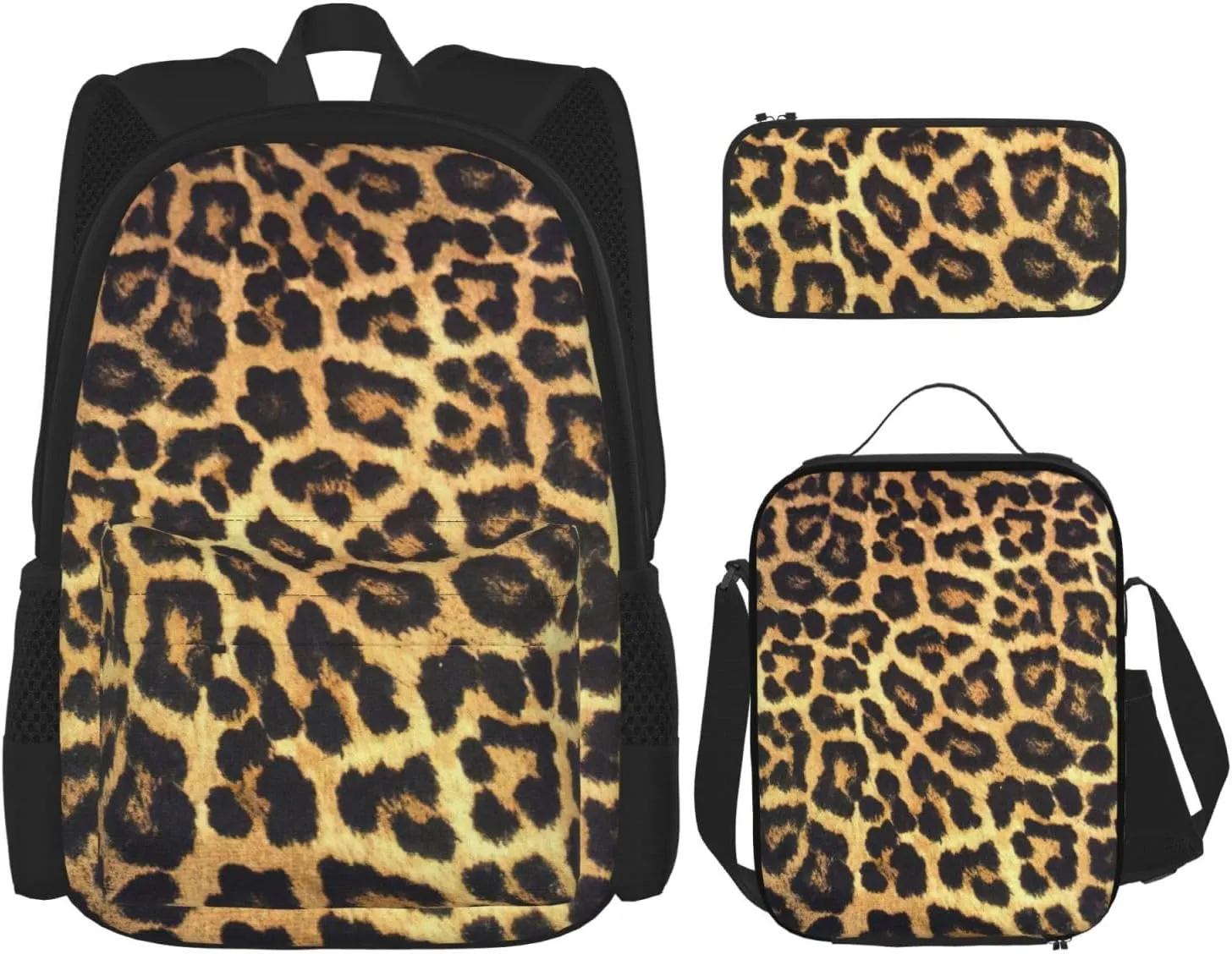 Leopard Print Print Versatile Adjustable Shoulder Fashion Backpack Lunch Bag Pencil Case Large Capacity