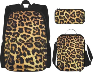 Leopard Print Print Versatile Adjustable Shoulder Fashion Backpack Lunch Bag Pencil Case Large Capacity