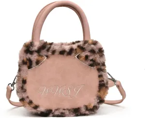 Leopard Purse Cat Ear Kawaii Crossbody Purses Cute Faux Fur Cheetah Vintage Y2K Shoulder Bag for Girls Party