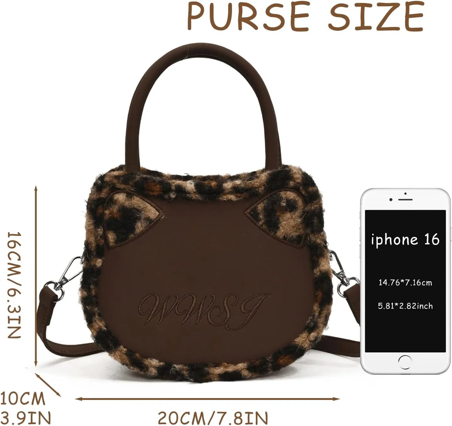Leopard Purse Cat Ear Kawaii Crossbody Purses Cute Faux Fur Cheetah Vintage Y2K Shoulder Bag for Girls Party